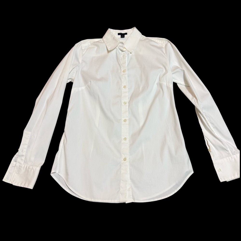 Ann Taylor Tailored Blouse White Long Sleeve Button Down Shirt Womens Size 0